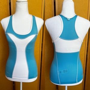 Teal & white Salomon stretch top - (S) w/ mesh and attached adjustable bra